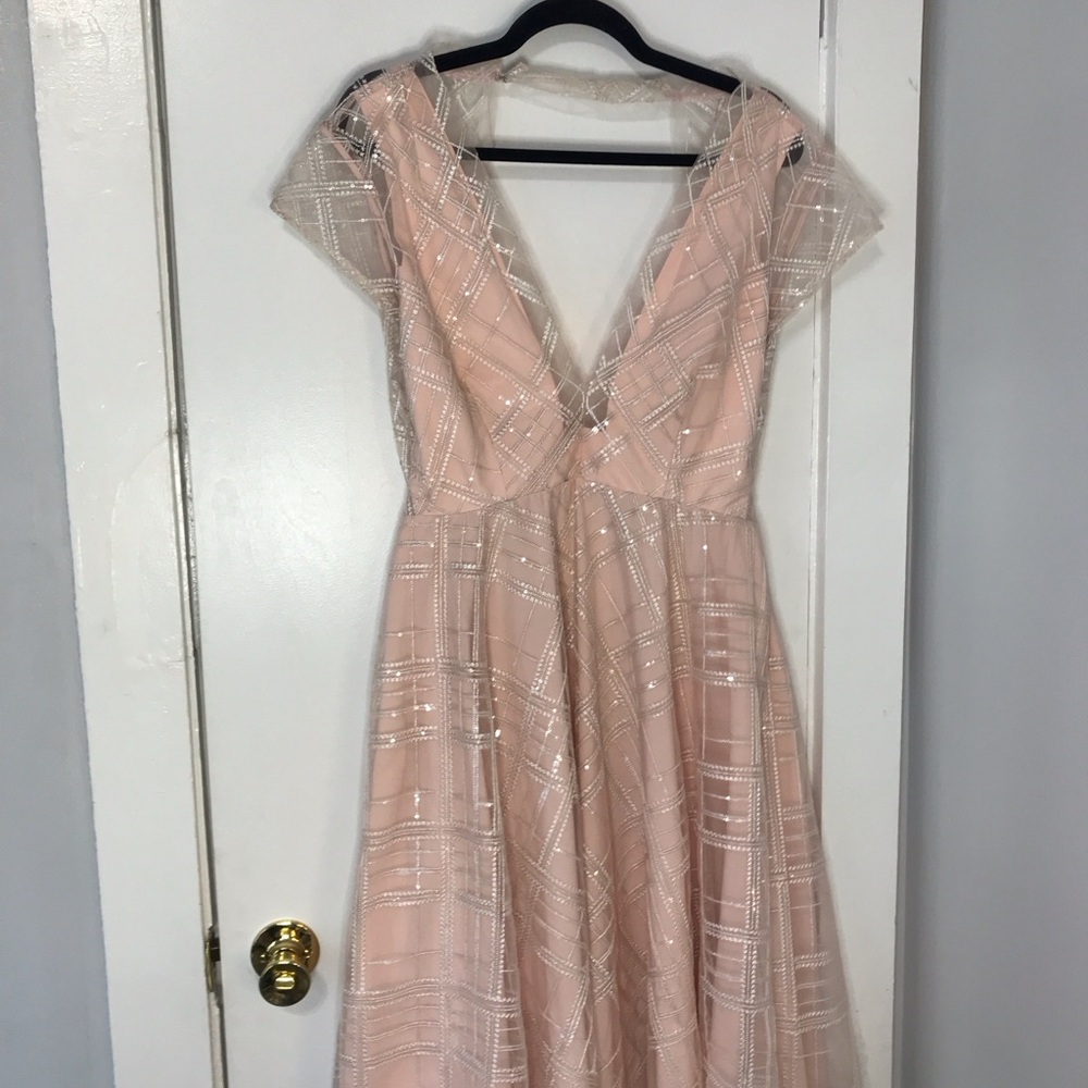 Chic Blush Gown with Glitter Accents